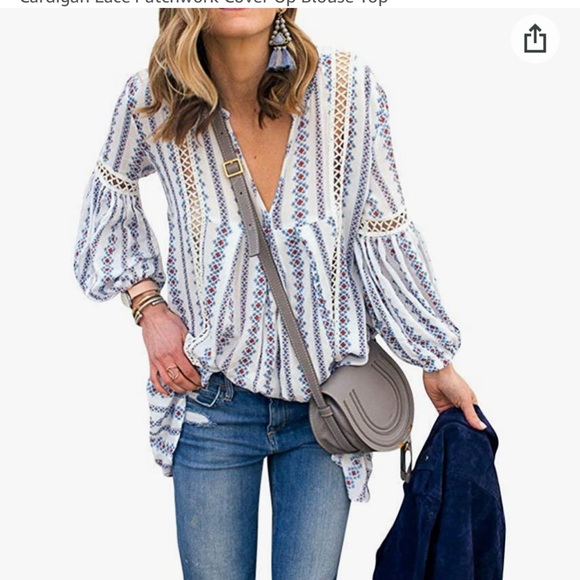 Long Sleeve V-Neck Floral Print Blouse - Picture 9 of 9